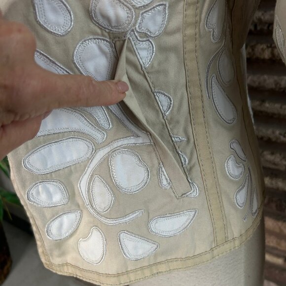 Catherine Malandrino Beige White Appliqué Full Zip Jacket Size Large - Picture 7 of 10